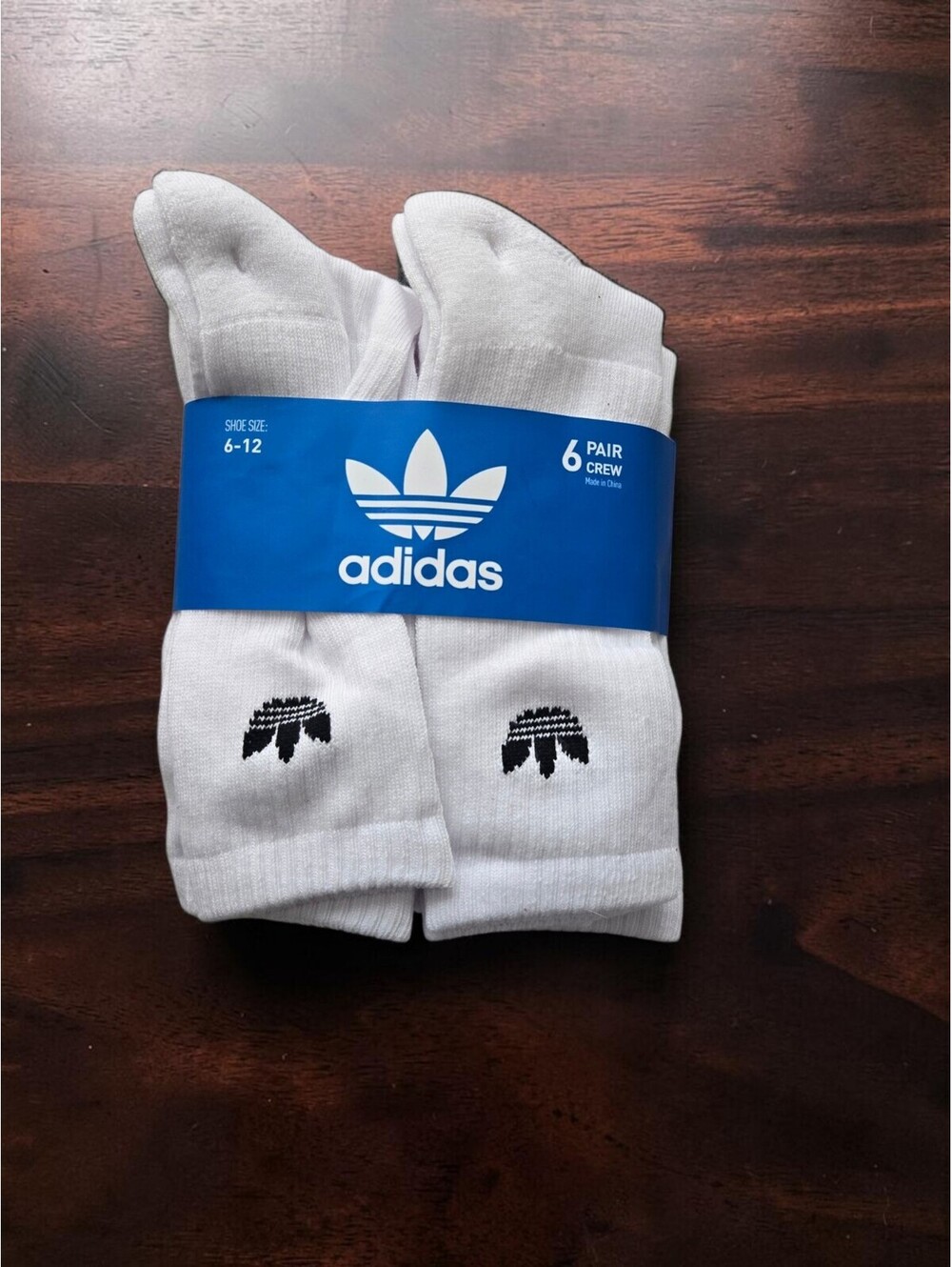 Adidas 6 Pair Crew Socks White Size 6-12